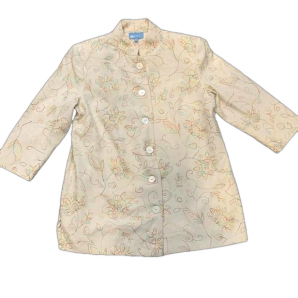 Koret padded shoulder scalloped edge embroidered blazer ladies sz PS